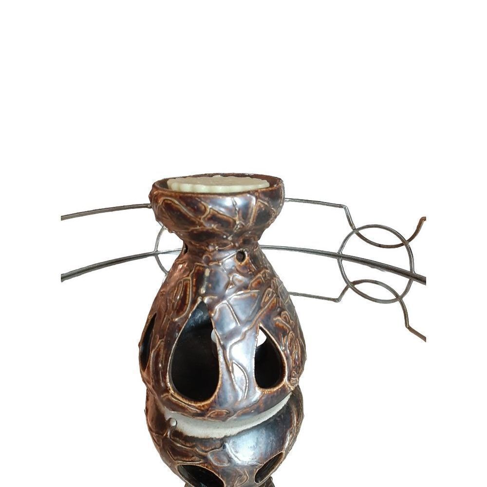 Polish Pottery  engraved‎ Brown Candle Fragrance Holder From Poland Unique